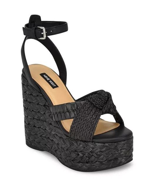 Nine West Black Eaden 1 Sandals Ankle Strap Wedge Heel Ver586