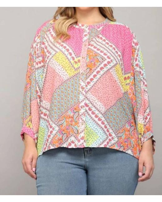 Fate Pink Good Vibes Patchwork Print Curvy Top
