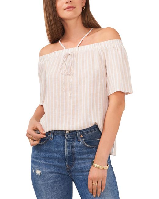 Vince Camuto White Striped Blouse Off The Shoulder