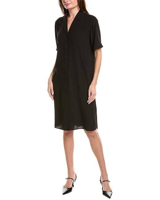 Eileen Fisher Black Notch Collar Silk Shirtdress