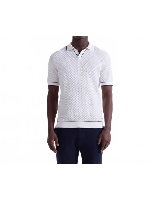 Bugatchi White Diamond Cable Polo Sweater for men