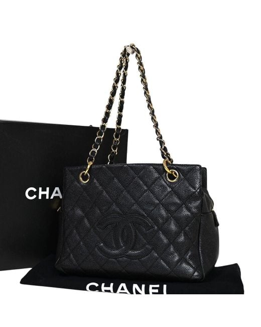 Chanel Black Petite Shopping Tote Leather Shoulder Bag (pre-owned)