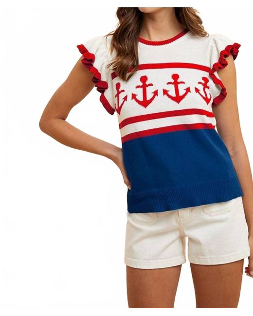 Anniewear Blue The Anchors Away Summer Sweater Top
