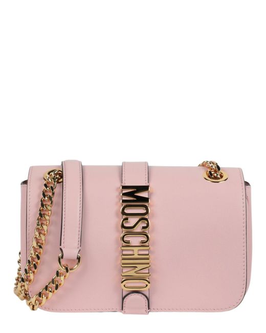 Moschino Pink Logo Belt Leather Crossbody Bag