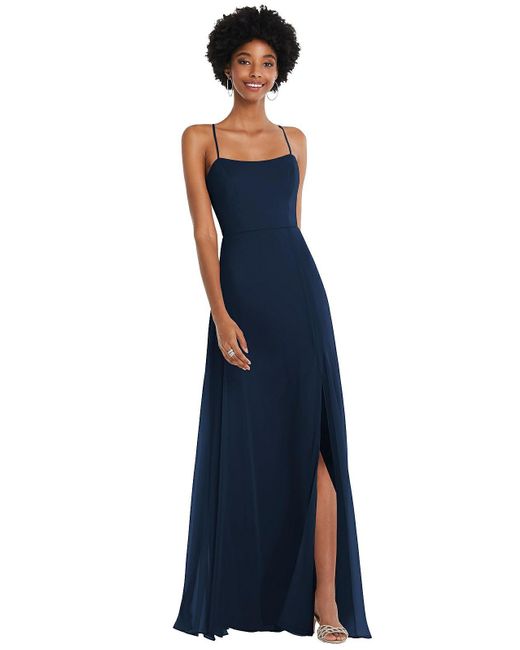 After Six Blue Scoop Neck Convertible Tie-strap Maxi Dress With Front Slit