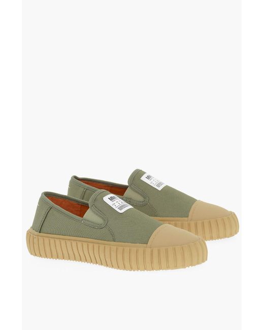 Maison Margiela Green Mm6 Canvas Slip On Sneakers With Contrasting Details