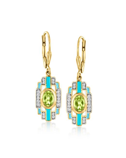 Ross-Simons Peridot And . White Topaz Drop Earrings With Blue And White Enamel