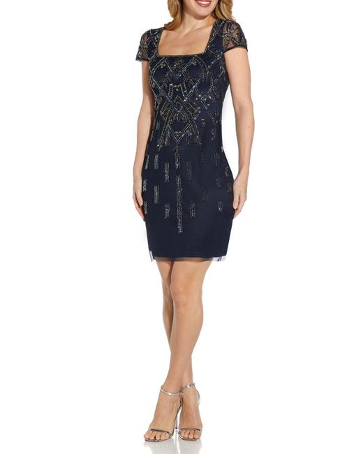 Adrianna Papell Blue Plus Sequined Midi Cocktail And Party Dress