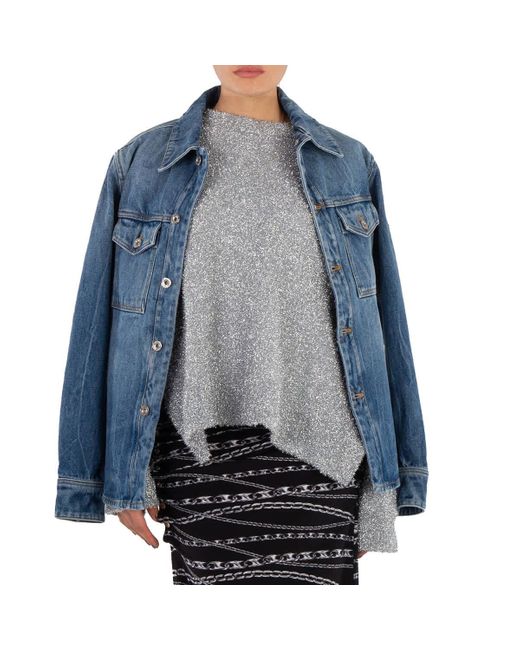 Rabanne Blue Ladies Denim Stone Denim Shirt With 1969 Metal Discs Details