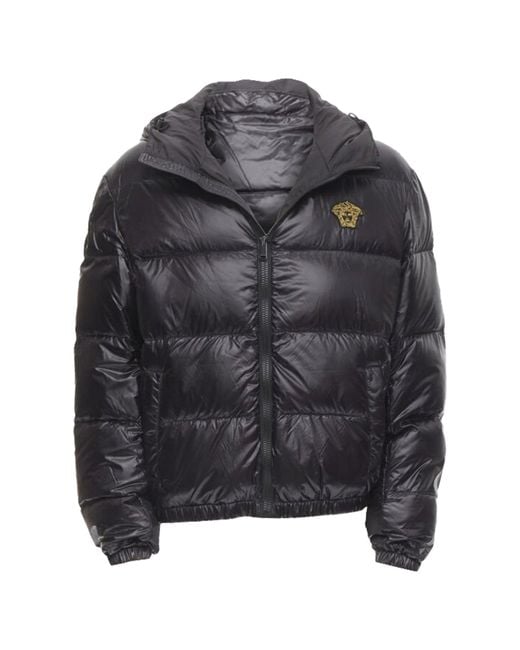 Versace Men's Gray Medusa Badge Goose Down Duvet Puffer Jacket