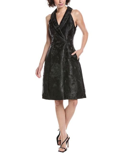 Adrianna Papell Black Tuxedo Jacquard Dress