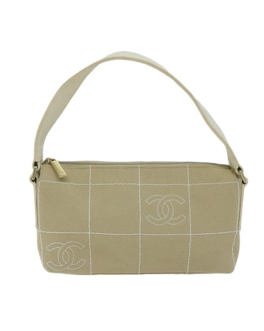 Chanel Green Chocolate Bar Canvas Shoulder Bag (pre-owned)