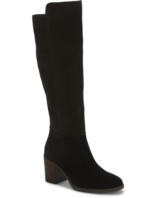 Lucky Brand Black Bonnay Leather Stacked Heel Knee-high Boots