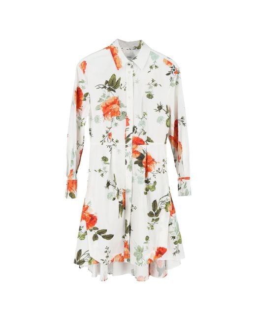 Erdem White Floral-Print Mini Shirt Dress