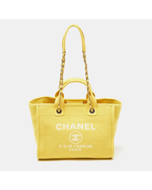 Chanel Yellow Canvas And Leather Small Deauville Shopper Tote