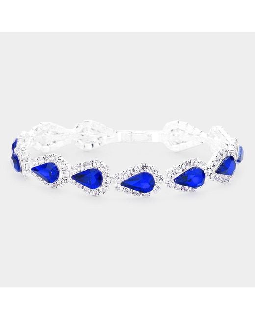 Fashnzfab Blue Teardrop Rhinestone Link Evening Bracelet Sapphire