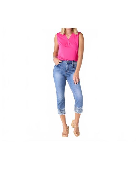 Coco + Carmen Pink Everstretch Straight With Bottom Embroidery Capri Jeans