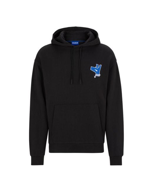 HUGO Black Cotton-Terry Hoodie With New-Season Logo Artwork for men