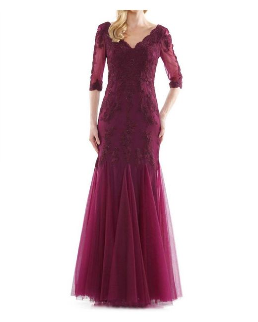 Colors Dress Purple Sheer 3/4 Sleeve Mermaid Gown