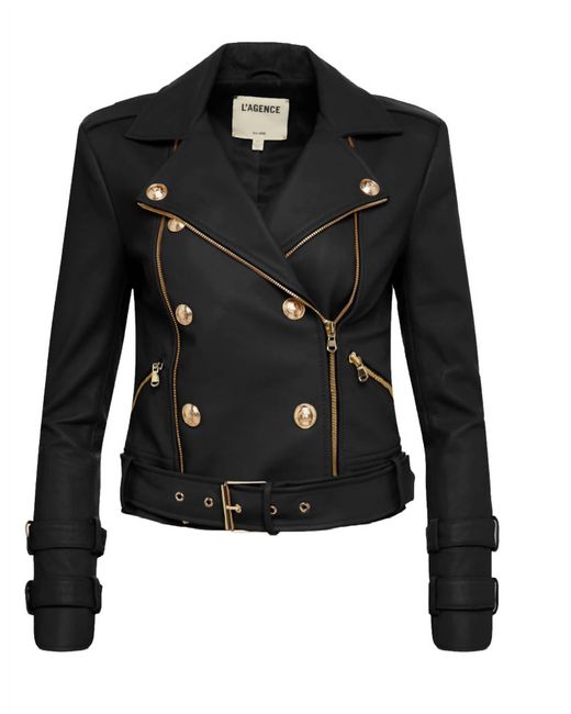 L'Agence Black Billie Belted Leather Jacket