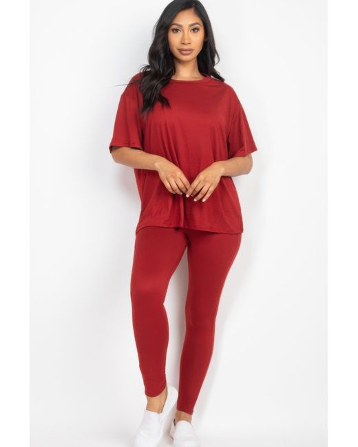TRUEDAMES Red Fashnzfab Oversized T-Shirt & Leggings Set