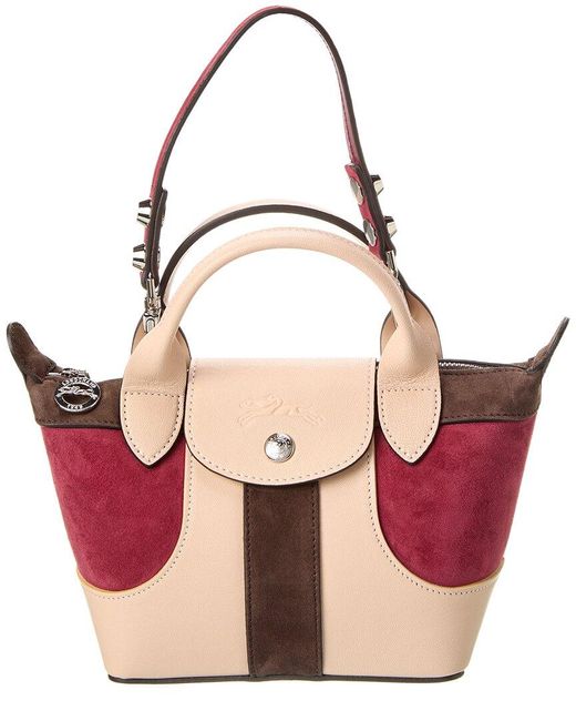Longchamp Le Pliage Cuir Xs Leather & Suede Short-handle Tote in Pink | Lyst