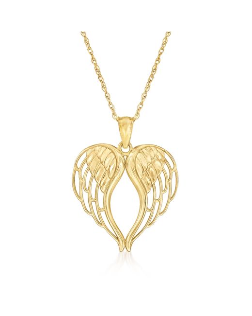 Ross-Simons Metallic 14kt Yellow Gold Angel Wings Heart Pendant Necklace