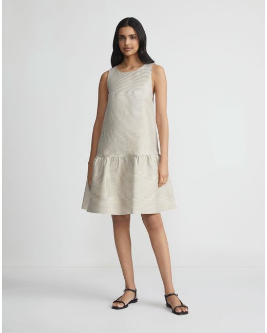 Lafayette 148 New York Natural Linen Cotton-silk Sleeveless Peplum Hem Dress