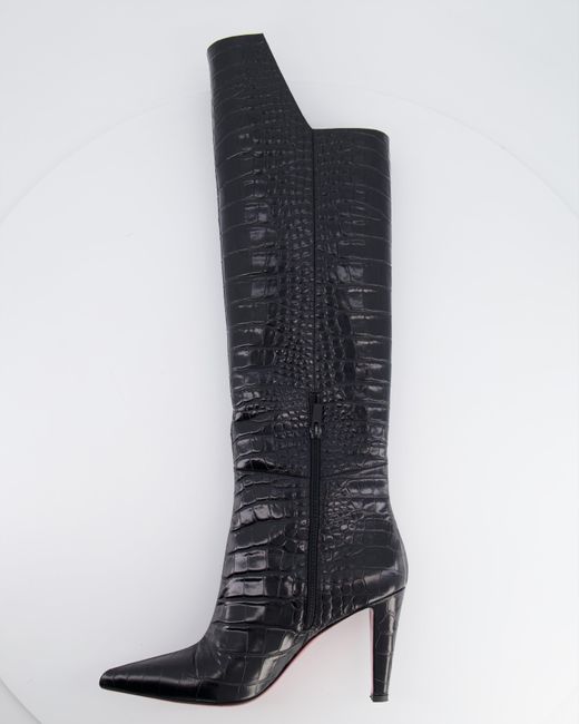 Christian Louboutin Black Crocodile Embossed Knee-high Boots