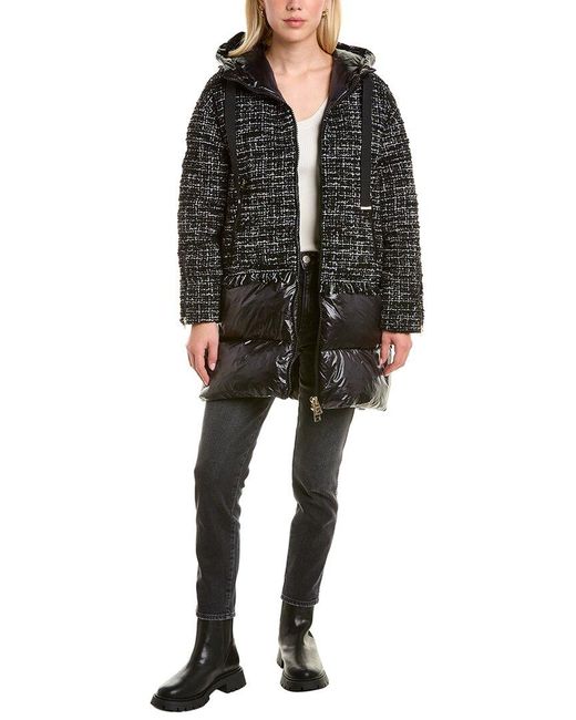 Herno Tweed Wool-blend Down Coat in Black | Lyst