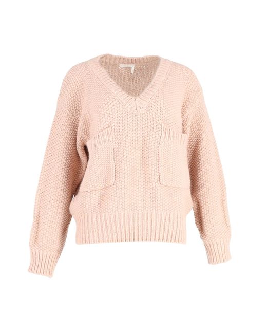 Chloé Pink Oversized Chunky V-neck Sweater