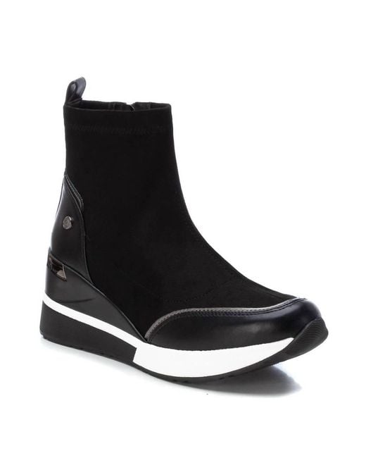 Xti Black Suede Wedge Booties