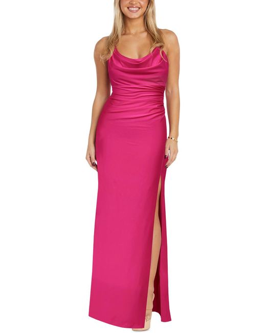 Morgan & Co. Pink Juniors Satin Cowl Neck Evening Dress