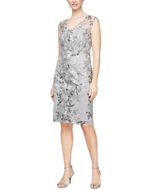 Alex Evenings Metallic Embroidered Sequined Cocktail And Party Dress