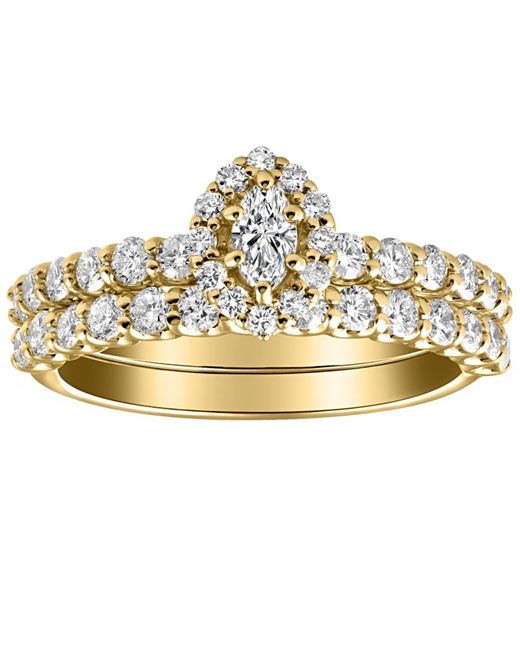 Pompeii3 Metallic 1 1/4ct Marquise Halo Diamond Engagement Wedding Ring Set White Or Yellow Gold