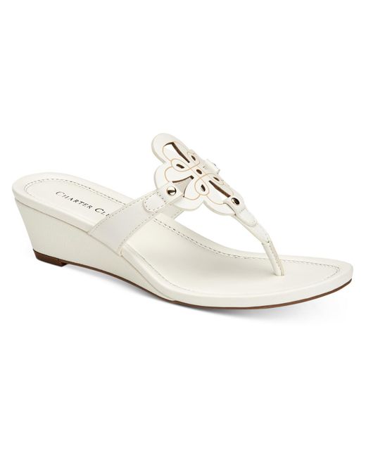 Charter Club White Penelopee Faux Leather Wedge Sandals