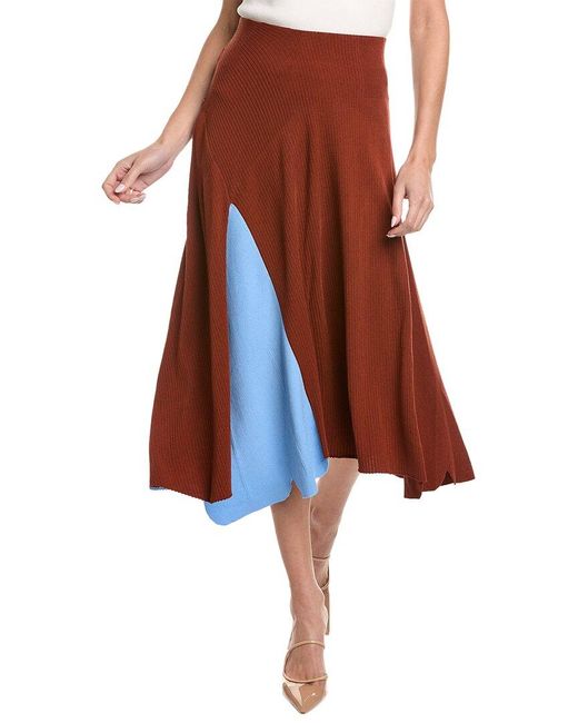 Lafayette 148 New York Brown Sunburst Silk-blend Midi Skirt