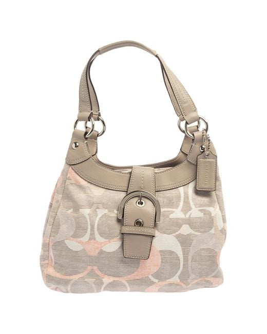 COACH Gray Tri Color Signature Fabric And Leather Hobo