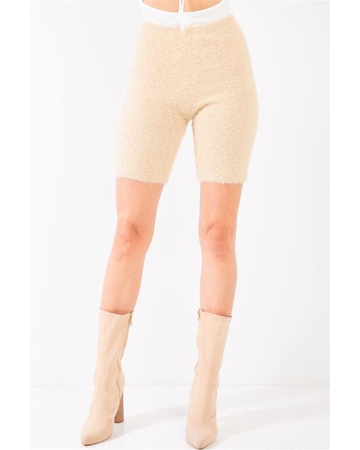 TRUEDAMES Natural Oatmeal Knit High Waist Stretchy Warm Fuzzy Biker Shorts