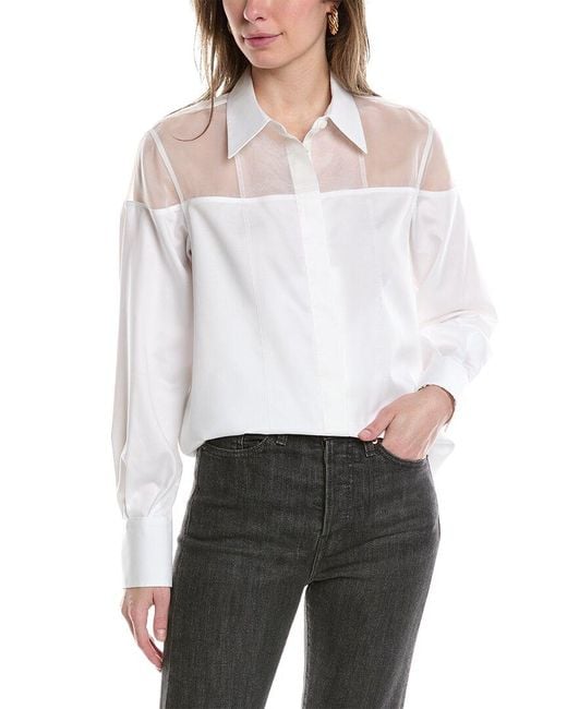 Helmut Lang White Poplin Silk-trim Tux Shirt