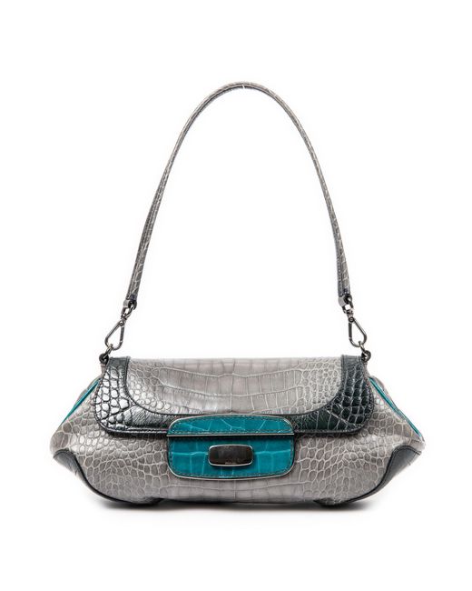 Prada Gray Tricolor Crocodile Clasp Flap Bag