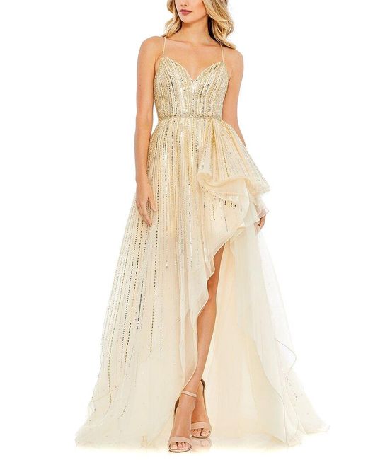 Mac Duggal Natural Embellished Sleeveless Draped A Line Gown
