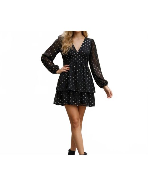 Trixxi V-Neck Long-Sleeve Minidress in Black