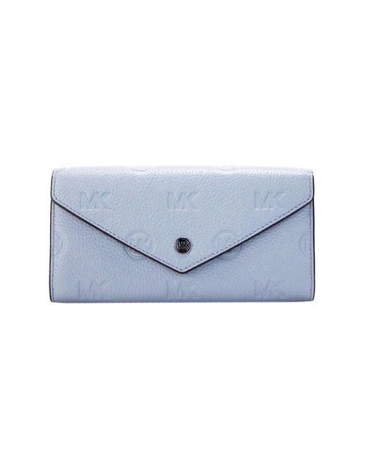 Michael Kors Blue Jet Set Travel Large Logo Embossed Leather Envelope Wallet