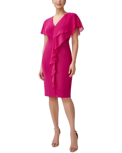 Adrianna Papell Pink Sheer V Neck Sheath Dress