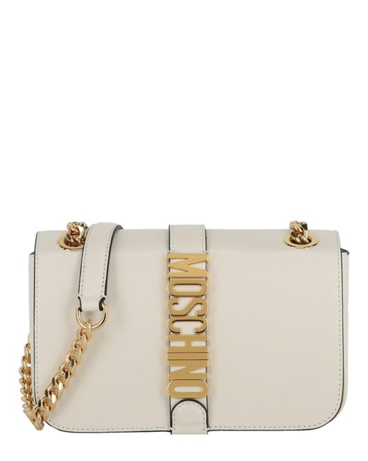 Moschino Logo Leather Shoulder Bag in Natural Lyst