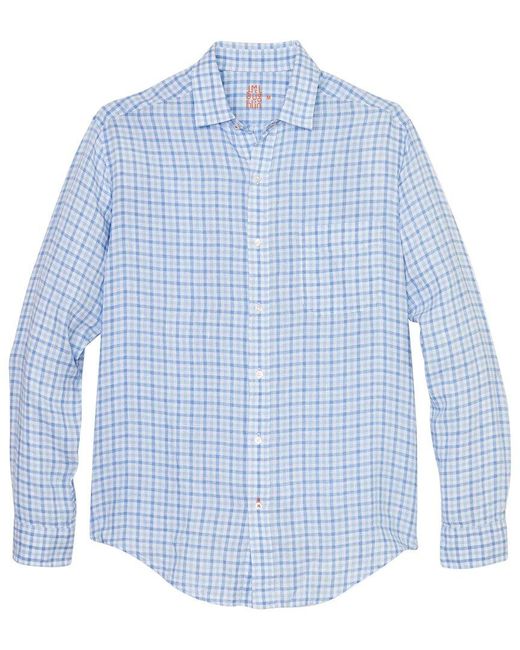 J.McLaughlin Blue Window Pane Gramercy Linen Shirt for men