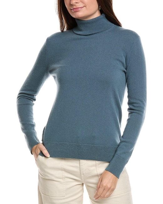 Lafayette 148 New York Blue Turtleneck Cashmere Sweater