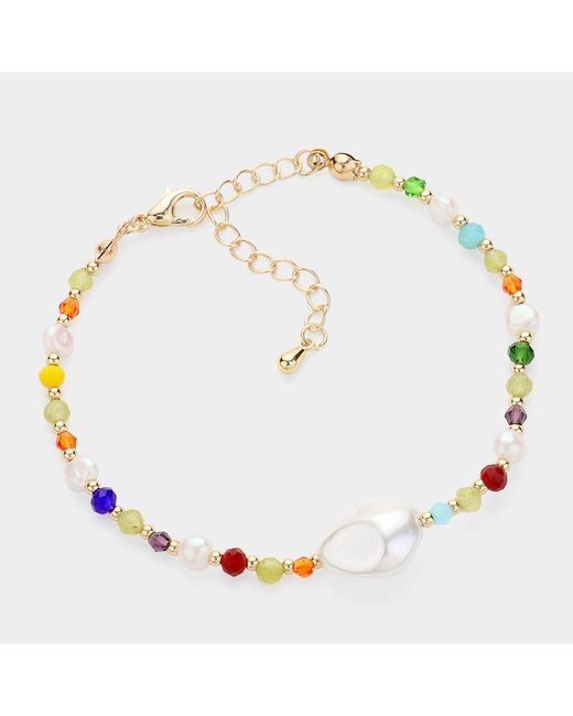 Fashnzfab Metallic Pearl Pointed Faceted Bead Strand Bracelet