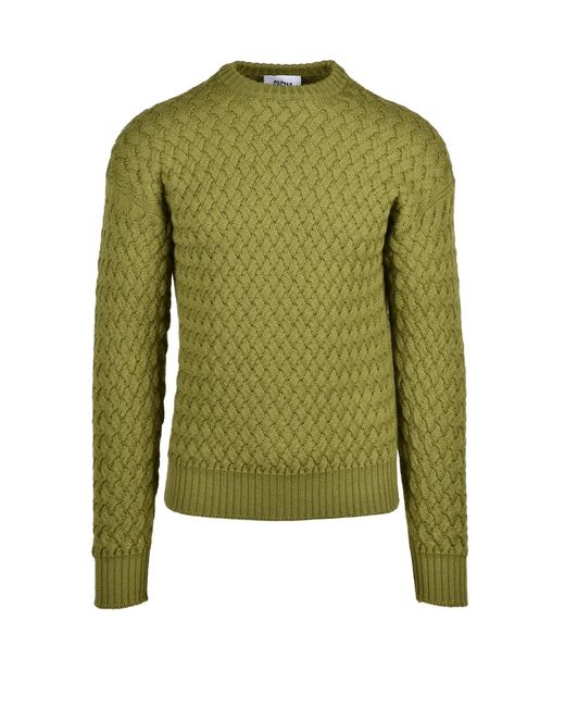 Alpha Studio Green Chunky Cable Knit Sweater for men